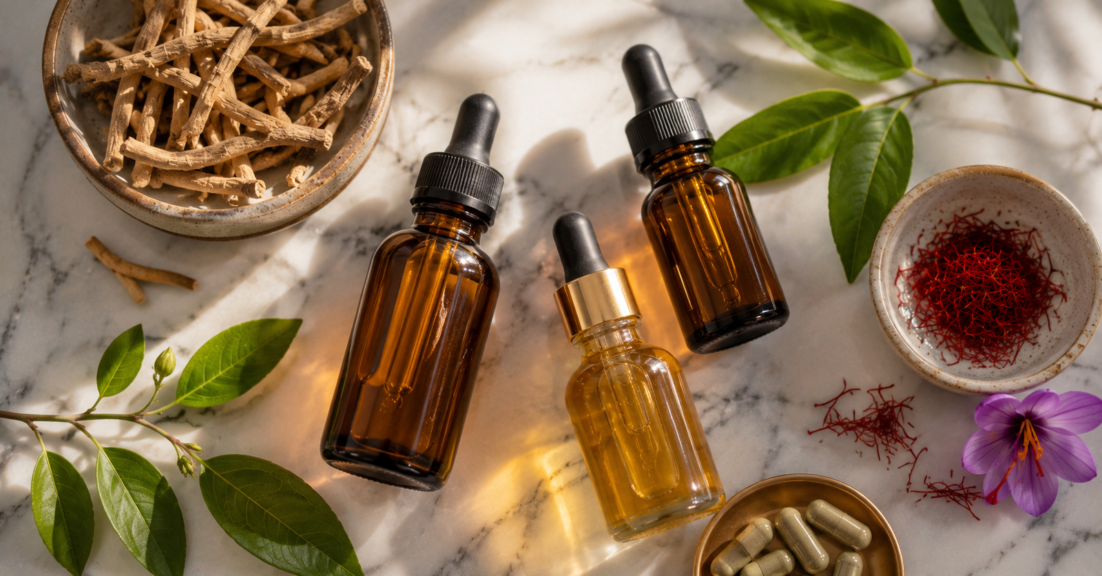 Suplementos Naturales Líquidos — Ashwagandha, Probiótico y Azafrán para Mujeres 50+ Suplementos naturales líquidos con ingredientes como ashwagandha y azafrán para el bienestar femenino